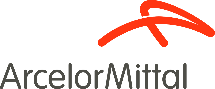 Logo d'ArcelorMittal avec un arc rouge au-dessus du texte noir sur fond transparent.