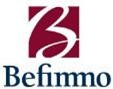 Logo de Befimmo avec une lettre stylisée en blanc sur fond bordeaux et le nom en noir en dessous.