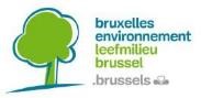 Logo de Bruxelles Environnement avec un arbre vert stylisé et texte en bleu et vert sur fond blanc.