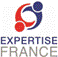 Logo d'Expertise France avec deux figures stylisées en bleu et rouge au-dessus du texte "EXPERTISE FRANCE".