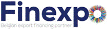 Logo de Finexpo avec texte bleu et motif circulaire multicolore sur fond blanc.