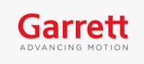 Logo de Garrett en lettres rouges avec le slogan "Advancing Motion" en dessous, sur fond blanc.
