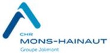 Logo du CHR Mons-Hainaut Groupe Jolimont avec deux lignes bleues formant un "A" stylisé.