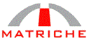 Logo avec le mot "MATRICHE" en rouge sous un arc gris et rouge sur fond blanc.