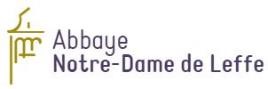 Logo de l'Abbaye Notre-Dame de Leffe avec texte noir et symbole graphique doré sur fond blanc.