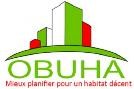 Logo OBUHA avec des bâtiments stylisés en vert, blanc et rouge, accompagné du slogan "Mieux planifier pour un habitat décent".