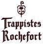 Logo de Trappistes Rochefort avec texte noir sur fond blanc et un blason stylisé au-dessus des lettres.