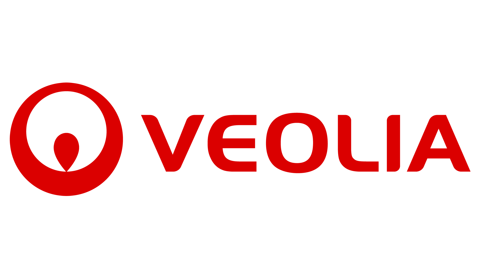 Logo rouge de Veolia sur fond blanc avec un symbole circulaire stylisé à gauche du texte.