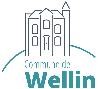 Logo de la commune de Wellin avec un dessin stylisé d'un bâtiment sur fond blanc.