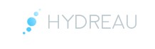 Logo Hydreau avec des cercles bleus dégradés à gauche et texte gris clair sur fond blanc.